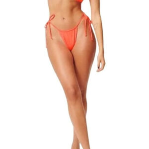 NEW Good American Women's Size (2) M Hot Coral Pink Tiny Ties Bikini Bottom